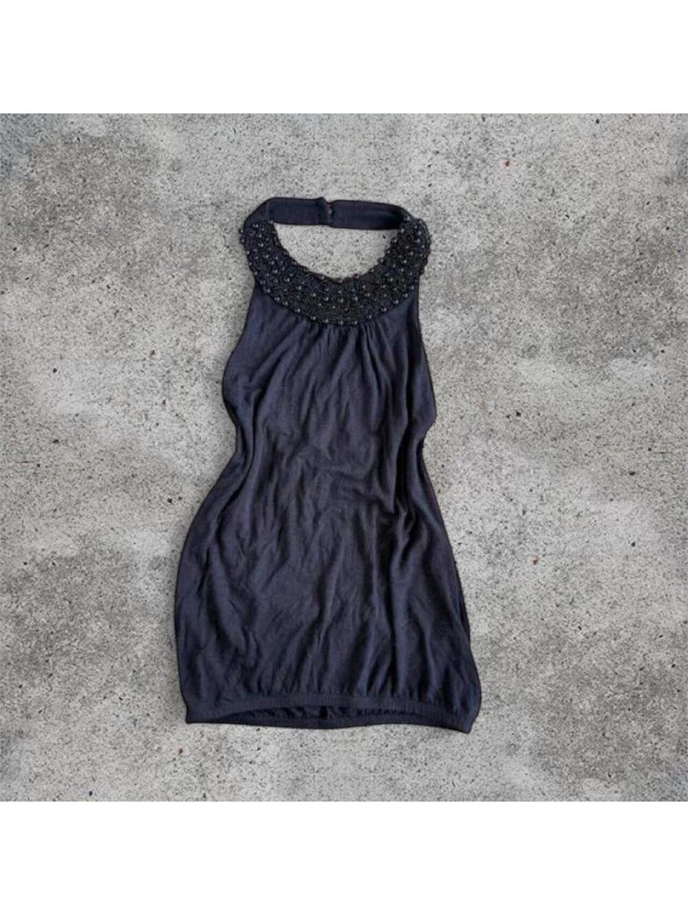 Smart set black beaded halter mini dress